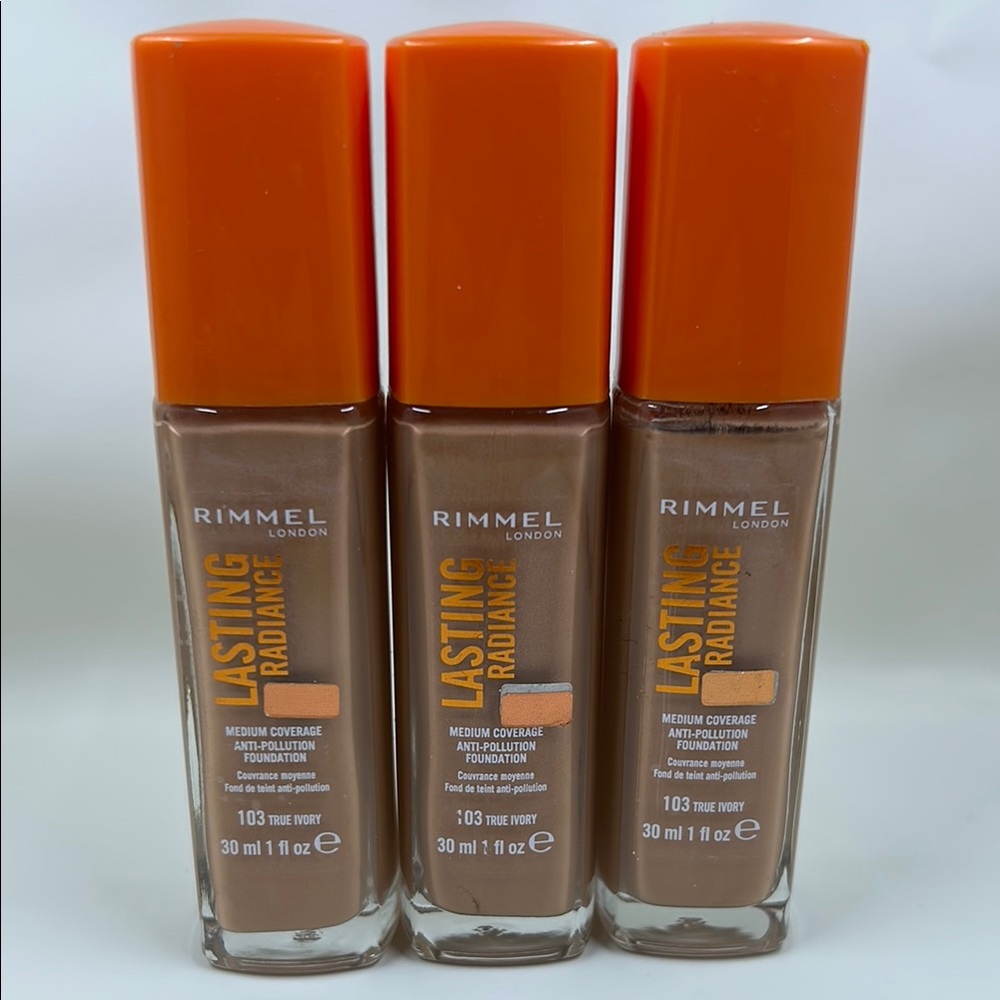 3x 103 True Ivory - Rimmel Lasting Radiance Foundation Medium 30ml Orange Top